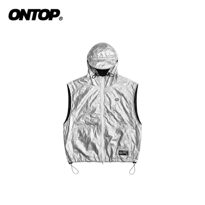 Áo khoác gile vải dù bạc ONTOP 2 lớp có mũ và túi trong kèm dây rút Nylon Hooded Vest | O-AK16