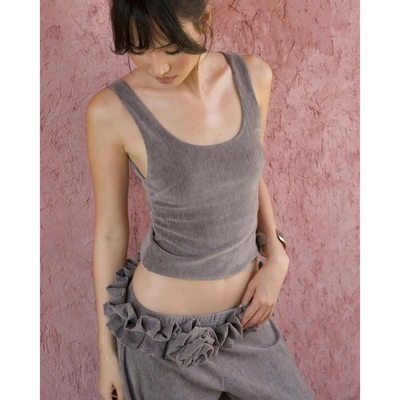 TSUN - Noa Tank Top Áo Sát Nách Vải Nhung Đính Tag Logo Kim Loại