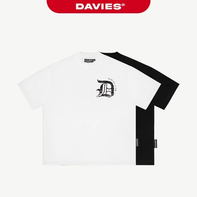 Áo phông form rộng nam nữ DAVIES hoạ tiết hình in logo chữ cổ điển hiệu ứng nhám bụi bặm Engra Tee | D-T40