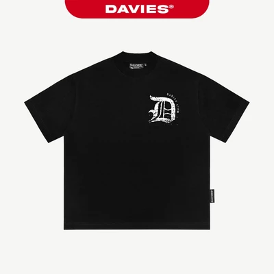 Áo thun form rộng hiphop DAVIES hoạ tiết hình in chữ lớn thun cotton co giãn màu đen Engra Tee | D-T40