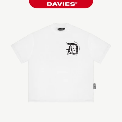 Áo phông rộng streetwear nam nữ DAVIES hình in chữ lớn sau lưng thun cotton màu trắng Engra Tee | D-T40-T