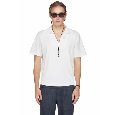 Áo Polo Nam Cổ Xẻ Trơn Màu Trắng - BEUTER® SHAPED RELAXED FIT COLLARED SPLIT-NECK POLO - WHITE