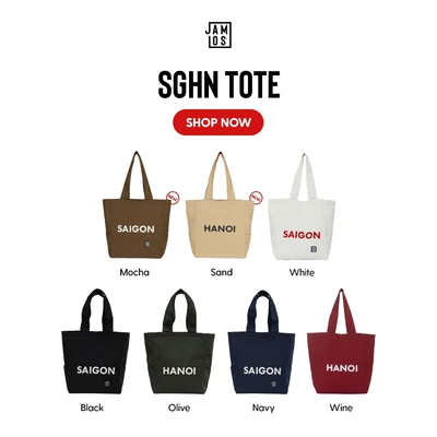 Jamlos SGHN Tote - Túi tote thời trang vải canvas in chữ 2 mặt Saigon Hanoi đi học đi chơi