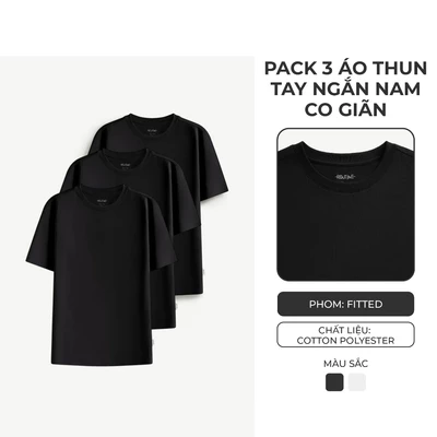 Hộp 3 Áo Thun Trơn Tay Ngắn Nam Co Giãn Form Fitted - Routine 10S25TSS103C