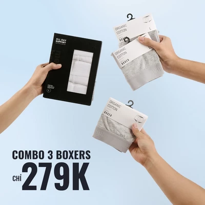 Combo 3 Quần Boxer Nam Lưng Dệt Form Boxer - Routine 10S25UND007