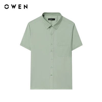 Owen - Áo sơ mi ngắn tay Body Fit AB261097NT màu Xanh lá chất liệu Poly Rayon