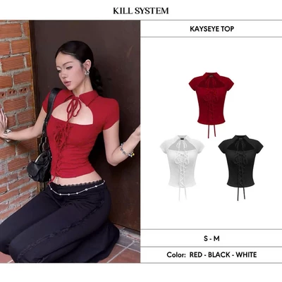 [LINK MỚI] Áo khoét ngực ôm eo cột nơ KATSEYE - KILLSYSTEM