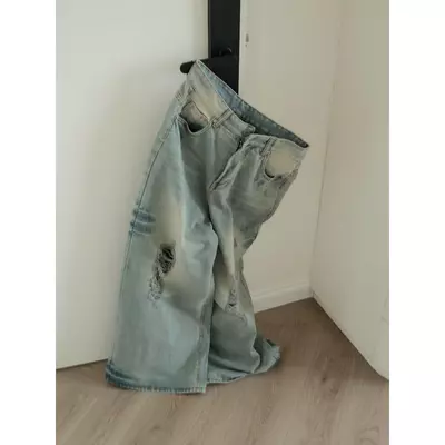 WHOSE x YC1996 CLOUD WASH LOOSE PLEAT JEANS - Quần Jeans Wash Rách Ống Rộng Local Brans Unisex MS 3040