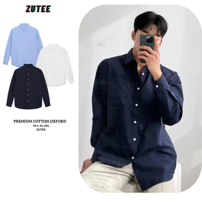 Áo Sơ Mi Cổ Bẻ Tay Dài Oxford Nam Nữ Hàn Quốc ZUTEE Chất Liệu Form Rộng