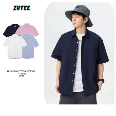 Áo sơ mi trơn ngắn tay ZUTEE, Áo sơmi cộc tay tay phong cách Hàn Quốc Premium Oxford