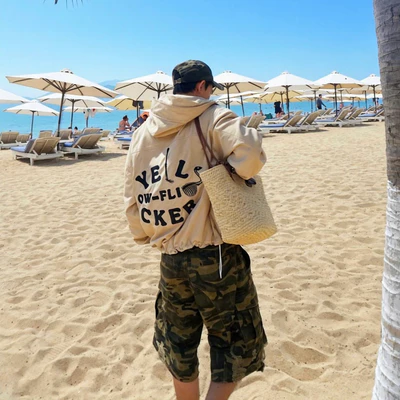 YELLOW FLICKER Áo khoác có nón logo signature unisex