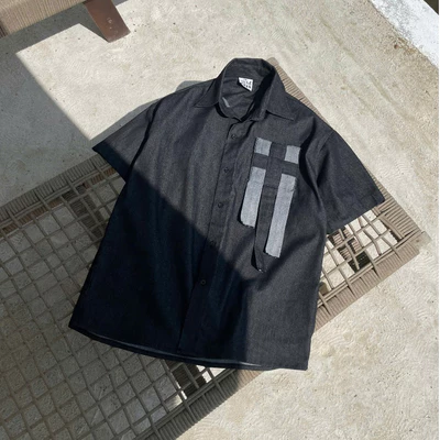 YELLOW FLICKER Áo sơ mi tay ngắn denim tui dan unisex