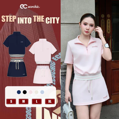 [LIVE KOL] Set Bộ Váy ECOCHIC B219A Khoá Áo Halfzip Cạp Váy Bo Dệt Logo Thêu Chất Liệu Cao Cấp Mềm Mịn