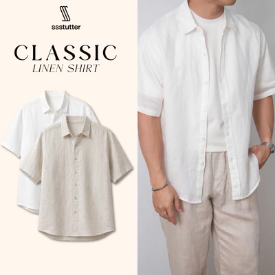 Áo Sơ Mi Nam SSSTUTTER Classic Linen Shirt Tay Ngắn Form Relaxed Vải Linen Cao Cấp Thoáng Mát