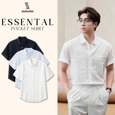 Áo Sơ Mi Nam SSSTUTTER Essential Pocket Shirt Tay Ngắn Vải Linen Lyocell Form Relaxed Cao Cấp