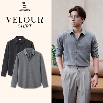 SSSTUTTER Velour Shirt Áo Sơ Mi Nam Vải Nhung Form Regular Mềm Mại Thanh Lịch Chuẩn Hàn
