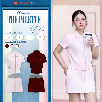 [LIVE KOL] Set Váy Tencel B239A Cổ Polo Phối Viền Chân Váy Chữ A Có Khoá Kéo Cao Cấp Mềm Mịn ECOCHIC Chính Hãng