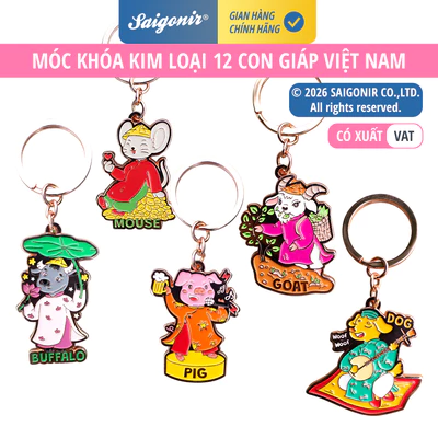 Móc khóa kim loại Saigonir hình 12 con giáp mặc áo dài Metal Keychain featuring 12 Vietnamese Zodiac wearing Aodai