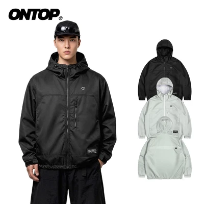 Áo khoác dù có nón nam nữ 2 lớp ONTOP chống nắng có túi trong màu đen, xám Protector Jacket | O-AK4