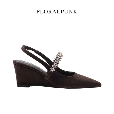 [NEW] Giày cao gót Floralpunk Diana Wedges Suede Brown - Đế xuồng 7cm - chất liệu da lộn kèm dây quai