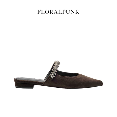 [NEW] Giày bệt Floralpunk Diana Mules - Suede Brown - Chất liệu da lộn kèm dây quai đá trang trí