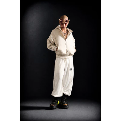 Hoodie Zip Màu Xám Kem/Vani UMS Vải Nỉ Lót Bông Họa Tiết Sọc Thể Thao Thời Trang Unisex Crop Form Boxy