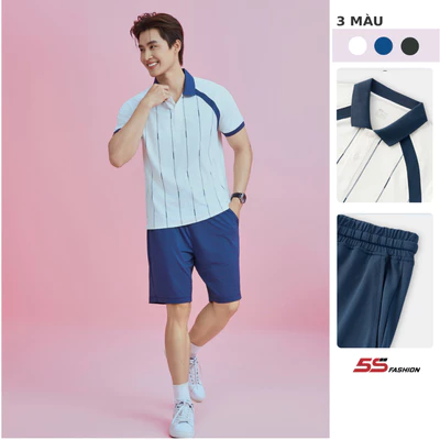 [XẢ HÀNG ĐỢT CUỐI]Set Bộ Polo Nam Kẻ Sọc 5S FASHION Thiết Kế Tay Raglan Trẻ Trung Phom Slimfit MBPL26002