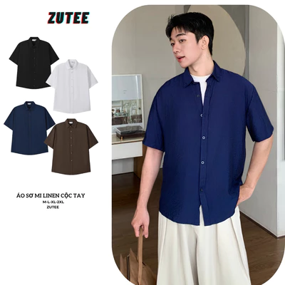 Áo Sơ Mi Cộc Tay Vải Linen ZUTEE Đi Biển Cafe Cổ Bẻ Mềm Mại Thoáng Mát Phong Cách Hàn Quốc Thời Trang A65