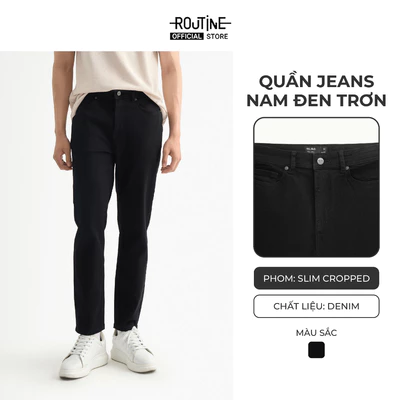 [🔥HOT] Quần Jeans Nam Đen Trơn Form Slim Cropped - Routine 10S25DPA108C