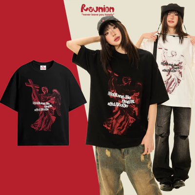 REUNION Áo Thun Nam Nữ Họa Tiết ANGEL Áo Phông Tay Lỡ Chất Vải Cotton Unisex TS7