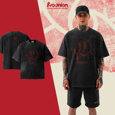 Áo Thun Wash - Áo Phông wash Nam Nữ Local Brand REUNION "MELTING SMILEY" - TSW40