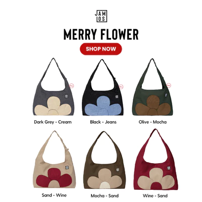 Merry Flower Hobo - Túi vải canvas hobo tote hoạ tiết hoa Jamlos