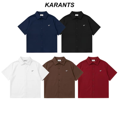 Karants Áo Sơ Mi Boxy Vải Cotton Lạnh Gắn Thanh Kim Loại Trơn Nam Nữ Unisex - KR216