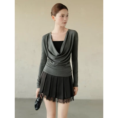 RUBIES Desty Skort - Váy Quần Nữ Vải Lụa Dáng Xòe Xếp Ly Phối Ren