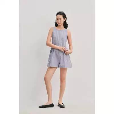 LIBÉ WORKSHOP - Bộ liền quần jumpsuit ngắn thắt dây ngang eo hoạ tiết sọc xanh 7164