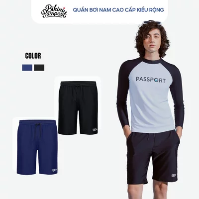 Quần bơi nam cao cấp dáng lửng thể thao, bigsize, kháng clo, chống tia UV- BIKINI PASSPORT - màu Đen - BS179_BL