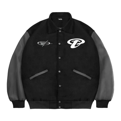 Varsity Jacket tay da vải nỉ nam nữ ONTOP logo thêu nút bấm có 3 size local brand cá tính Y2K | O21-AK16