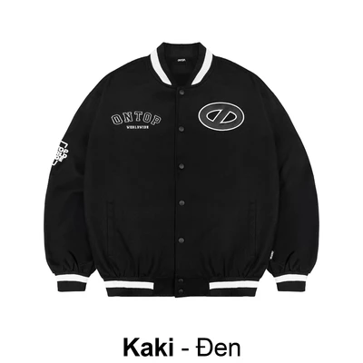Áo khoác bomber varsity jacket ONTOP vải kaki và nỉ dạ thêu họa tiết da có nút bấm local brand nam nữ | O19-AK11
