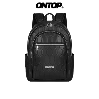 Balo da local brand nam nữ ONTOP màu đen chống nước nhiều ngăn đựng laptop 14.3 inches Quilted Backpack | O-P58