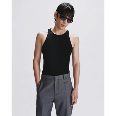 Eleven - Áo Tank Top Vải Thun Gân Thêu Mono | Màu Đen - Logo Đen