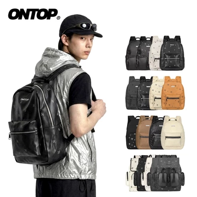 Balo đi học local brand nam nữ ONTOP chất da nhiều màu chống nước, canvas nhiều ngăn đựng laptop Level Backpack