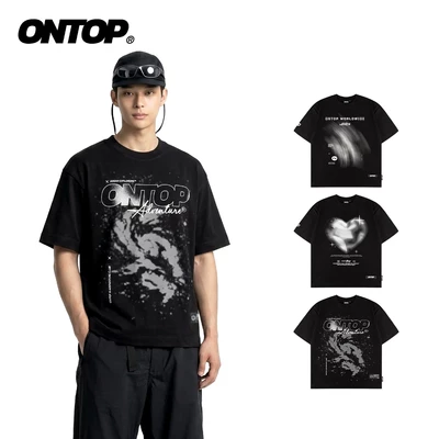 Áo thun đen in hình to local brand ONTOP Ripple nam nữ, vải cotton tháng mát |O21-T8_O21-T9_O-T10
