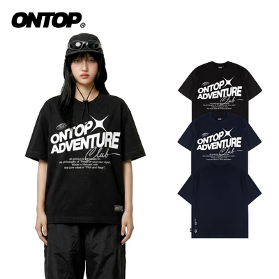Áo thun xanh than in chữ local brand ONTOP vải cotton thoáng mát có size cho nam và nữ Tee Timeless | O-T5
