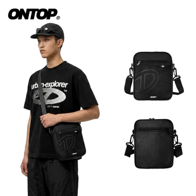 Túi đeo chéo vải canvas phối lưới ONTOP màu đen nhiều ngăn, đựng vừa khổ A5 local brand nam nữ Mesh Pocket | O-B59