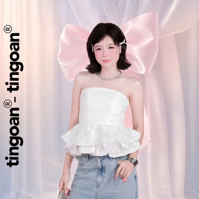 TINGOAN® - Áo croptop cúp quây chất liệu ren dệt hoa nổi bèo gấu trắng PRINCESS TEARS TOP/WH
