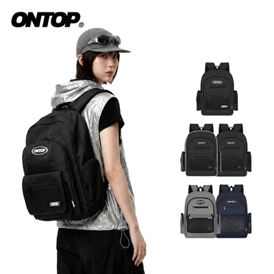 Balo đi học nhiều ngăn vải canvas ONTOP đựng vừa laptop 15.6 inches màu đen local brand Mesh Backpack | O-P30 & O-P74