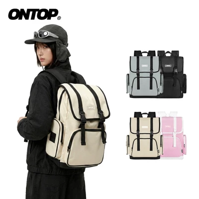 Balo canvas nắp gập local brand ONTOP đựng vừa laptop 15.6inch màu đen, xám, kem, hồng Mili Backpack | O-P34