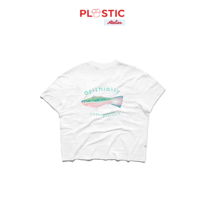 Áo thun vải xược oversized boxy, áo thun local "Fish" 250gsm Cổ Tròn Unisex Nam Nữ Basic
