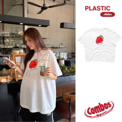 Áo thun vải xược oversized boxy, áo thun local "Dâu" 250gsm Cổ Tròn Unisex Nam Nữ Basic