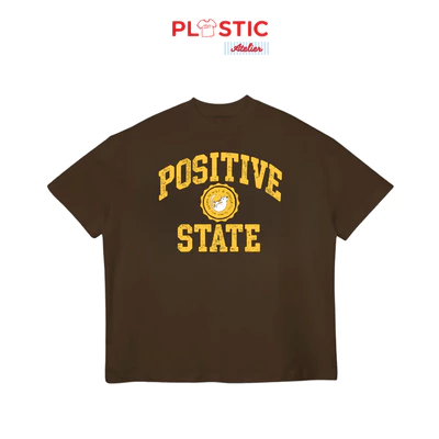 Áo thun nâu oversized boxy, áo thun local "Positive Cat" 250gsm Cổ Tròn Unisex Nam Nữ Basic